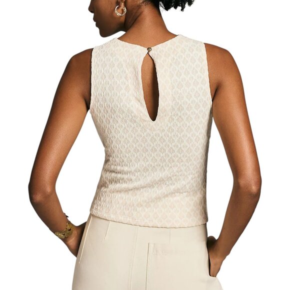 Anthropologie Cream Sleeveless Twist Front Jacquard Cropped Top Sz S - Picture 4 of 14